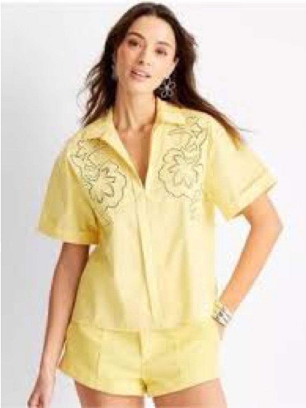 Future collective Yellow Embroidered Short-Sleeve Top